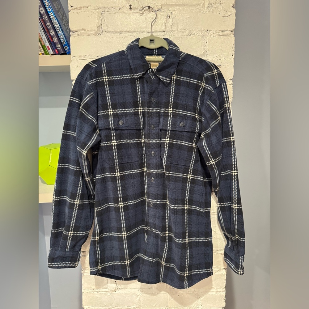 L.L. Bean FLEECE PLAID Button-Up Shirt | Mens‎ XS Blue